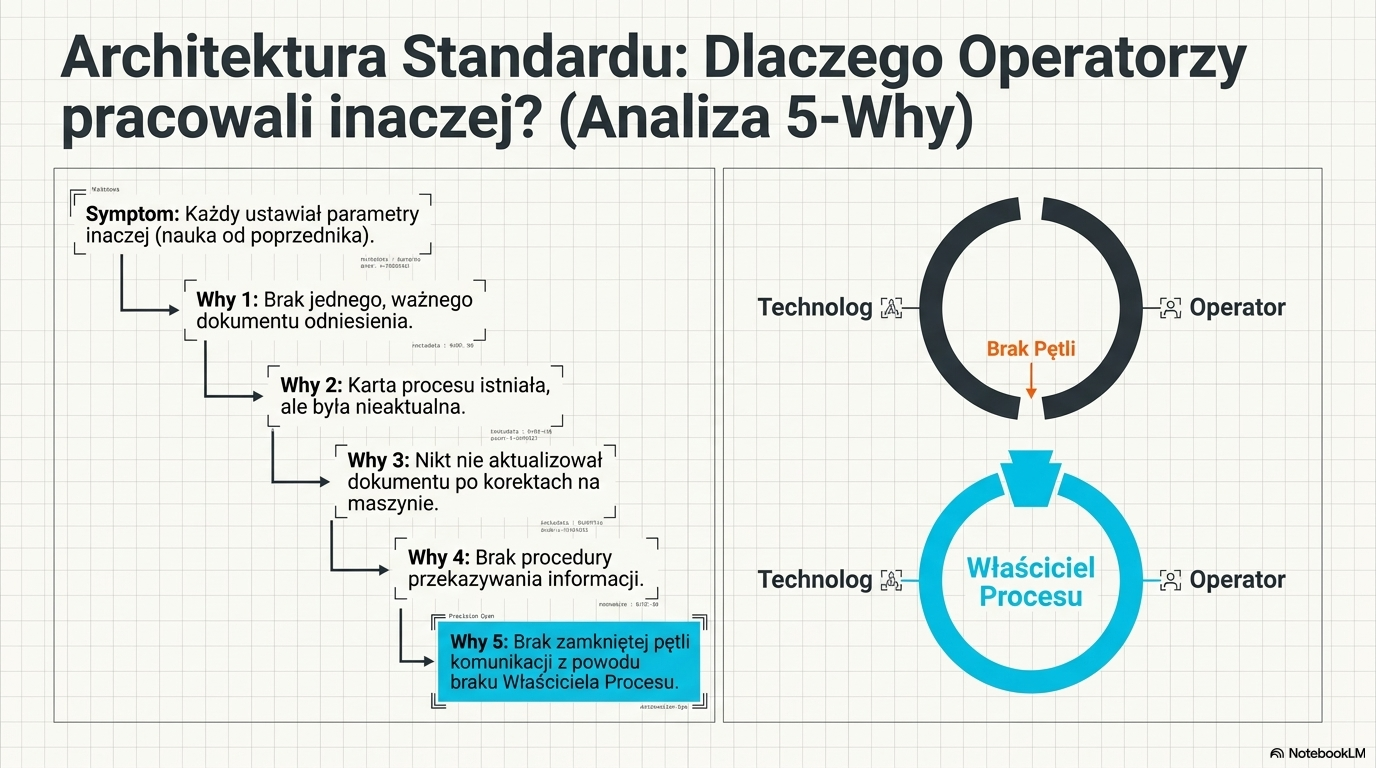 Architektura standardu — analiza 5 Why dlaczego technicy pracowali inaczej